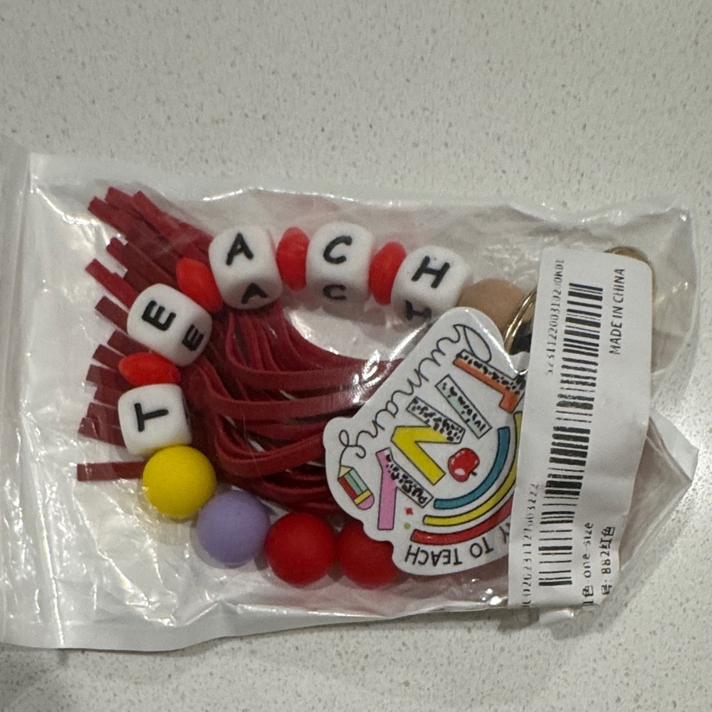 SHEIN Red Tassel Keychain with Multicolor Beads